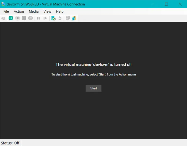 VM Connection window: click Start
