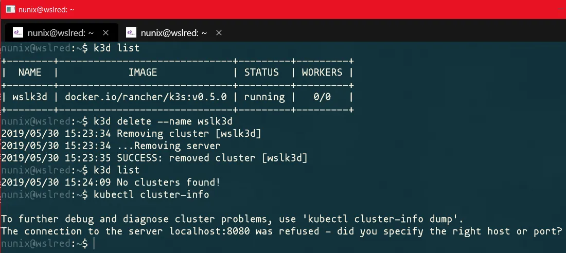 K3d cluster deletion