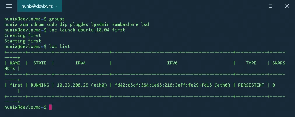 First container created